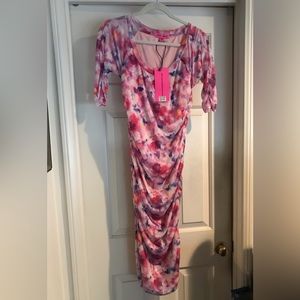Betsey Johnson Floral Mesh Bodycon Dress, size L